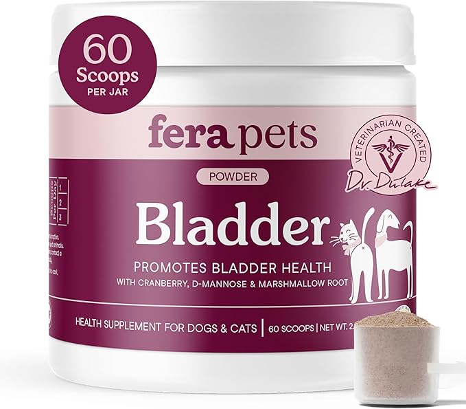 Fera Pets Bladder Support - Cranberry for Dogs & Cats - D-Mannose & Marshmallow Root - Urinary Tract Support - Supports Normal Urine pH - Boosts Immunity - 60 Scoops