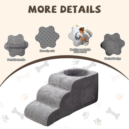 Dog Stairs, Dog Stairs for Small Dogs, 3-Step Pet Stairs, Dog Steps for Bed, Dog ramp, pet Stairs for high beds, Old Dog pet Steps, Non-Slip Pet Step Indoor, Grey