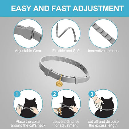 4 Pcs Cat Calming Collar Adjustable Lavender Scent Relaxing Cat Collar with 2 Pendant for Puppies Reduce Stress Aggression Anxious, up to 15 Inches(Grey, Silver)
