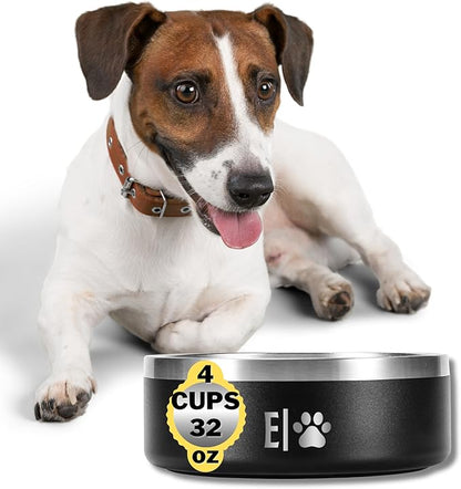 EVELANDO® Premium Dog Food Bowl 32 oz Stainless Steel 4 Cups Small Medium Dog Bowls Non Slip & BPA-Free S M L Pet Water Bowl Platos para Perros Indoor Outdoor Pet Dish Feeder Water and Food Dish