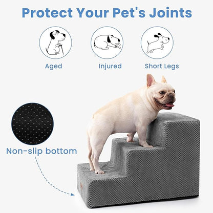 Dog Stairs for Small Dogs & Cats,3-Step Extra Wide Non-Slip Pet Steps for Couch Sofa and Chair,Grey,15.7" H