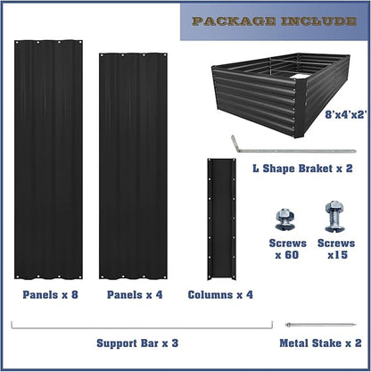 8x4x2FT Metal Raised Garden Bed Kit, Galvanized Outdoor Garden Bed Planter Box for Vegetables, Flowers, Herbs, Succulents and More, Black