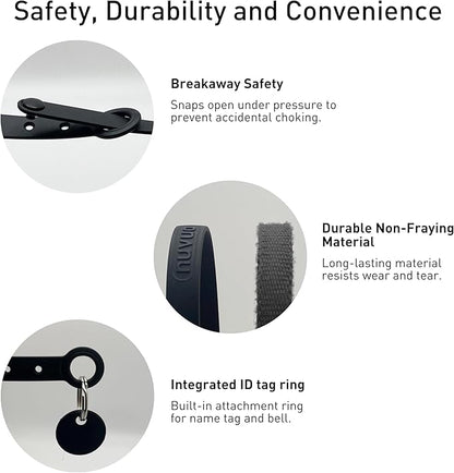 3 Pack Breakaway Cat Collar - Soft, Comfortable, and Lightweight Safety Buckle Collar with Name Tag Ring for Outdoor Cats and Sensitive Skin Kittens by Nuvuq (6 ⅞" to 10 ¼", Blue, Pink and Black)