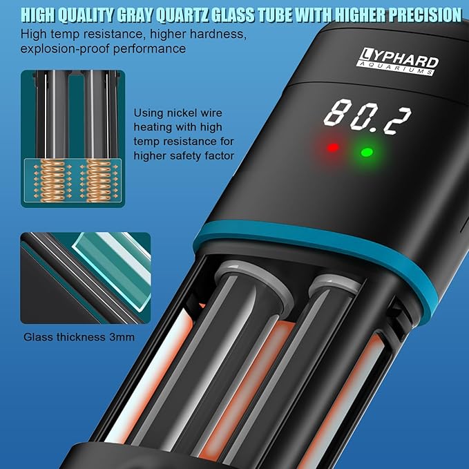 Electronic Aquarium Heater, 500W Small Fish Tank Heater, Adjustable Submersible Heater PID Temperature Control with LED Digital, Water Dry Automatic Shut Off for Fresh Seawater