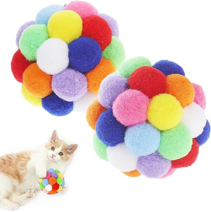 9PCS Cat Toy Balls, 1,75'' Soft Pom Pom Balls for Kittens, Colorful Soft Fuzzy Balls for Cats, Interactive Playing Chewing Toys for Indoor Cats and Kittens, Cute Kitten Kitty Toys