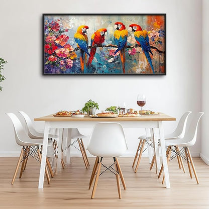 Extra Large Framed Parrot Bird Wall Art,Oversized Abstract Colorful Parrots Flower Wall Decor Pictures for Living Room,Canvas Print Painting Modern Artwork Bedroom Office Bathroom Home Decor 60L x30W
