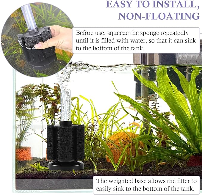 FEDOUR Aquarium Sponge Filter, Ultra Quiet Aeration Bio Sponge Filters for Breeding Fry Shrimp Betta Fish Tank, Efficient Submersible Aquarium Filter for up to 100Gallon Tank (S for up to 15gallon)