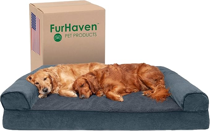 Furhaven Orthopedic Dog Bed for Large Dogs w/ Removable Bolsters & Washable Cover, For Dogs Up to 125 lbs - Sherpa & Chenille Sofa - Orion Blue, Jumbo Plus/XXL