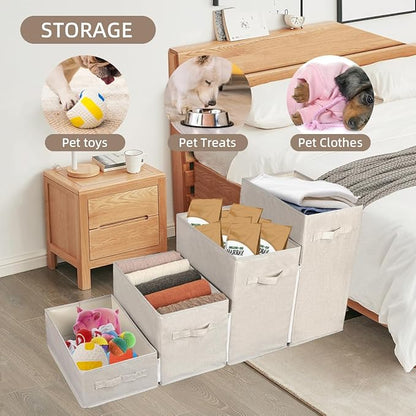 Dog Stairs with Storage, 4-Step Folding Pet Steps for Small Dogs and Cats, Pet Steps Storage with Zip, Pet Stairs for High Bed, Couch and Car Ramp (Beige, 4 Steps no Condo)