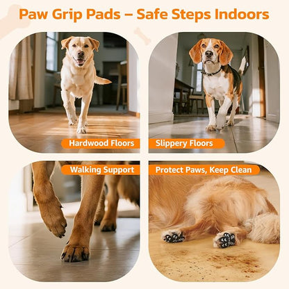 Anti Slip Dog Paw Protector Pads for Senior Dogs, Paw Pads for Dogs Traction, Disposable Self Adhesive Paw Grips for Old Dog on Slippery Hardwood Floor, Black 12 Sets (48pcs) M (11-20lbs)