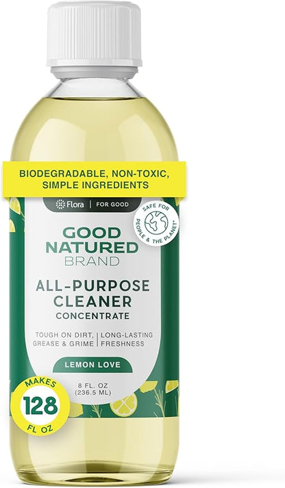 Good Natured Brand All-Purpose Cleaner Concentrate | Multi-Surface Cleaner | Natural Lemon Essential Oil | Multipurpose Cleaner Concentrate All Surfaces | Lemon Love | 8oz makes 128oz