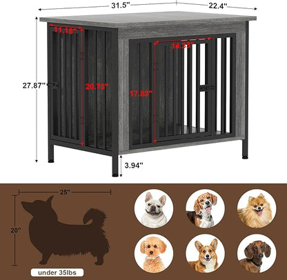 EasyCom 31.5" Small Dog Crate Furniture, Chew-Resistant Dog Crates for Small and Medium Dogs, Dog Kennel Furniture Indoor with 2 Doors and 3.94" Raised Feet, as TV Stand, End Table, Crate Table