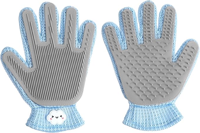 2 in 1 Pet Grooming Glove for Cats & Dogs, Efficient Deshedding Brush Pet Long Short Fur Removal Glove, Gentle Massaging Puppy Kitten Bathing Grooming Brush Tool, Easy Clean Floating Hair Mitt