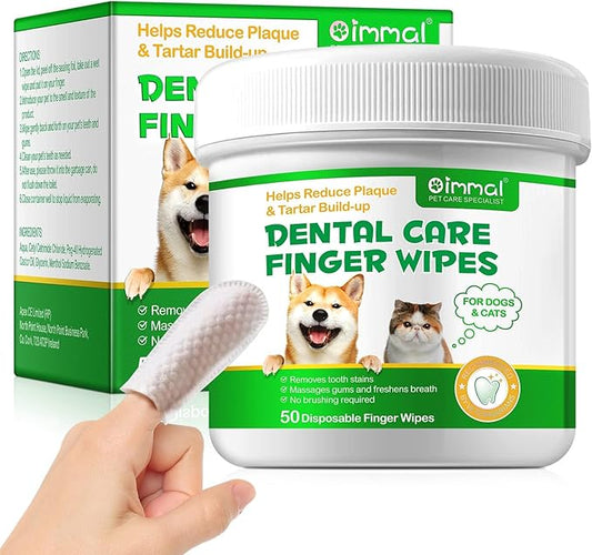 ALIVO Dental Teeth Cleaning Wipes for Dogs & Cats, Remove Bad Breath by Removing No-Rinse Dog Finger Toothbrush, Disposable Gentle Cleaning Pet Dental Care Wipes, 50pc