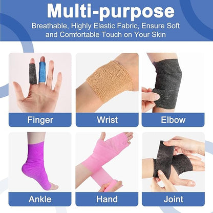 24 Pack 2 Inch x 5 Yards Self Adhesive Bandage Wrap, Elastic Cohesive Wrap 2 inch Vet Wrap Bandage Tape, Purple Grip Tape for Athletic, Sports, First Aid Medical, Wrist, Ankle Sprains