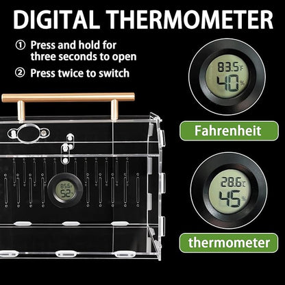 Acrylic Tarantula Enclosure – Escape-Proof Reptile Terrarium with Magnetic Lock, Front Opening for Easy Cleaning, Ideal for Jumping Spiders, Hermit Crabs & Small Pets