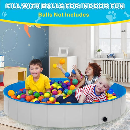 Extra Large Foldable Dog Pool,71"x 12" Portable Anti-Slip Kiddie Pool Hard Plastic, Swimming Pool for Dogs Cats and Kids Pet Puppy Bathing Tub