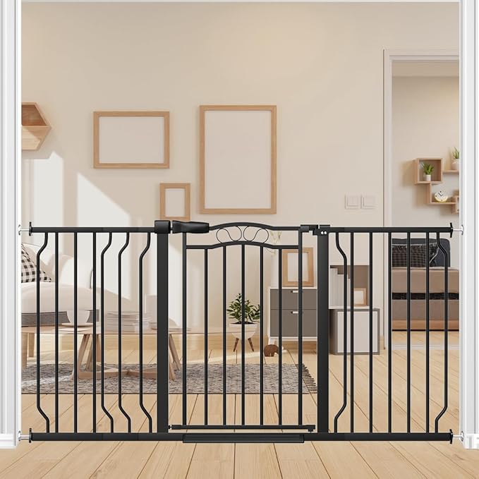 53.1-62.2" Extra Wide Baby Gate for Stairs No Drilling, 30" Tall Auto Close Press Mounted Baby Gate for Doorways, Adjustable Width Walk Through Dog Gates for Doorways, Black