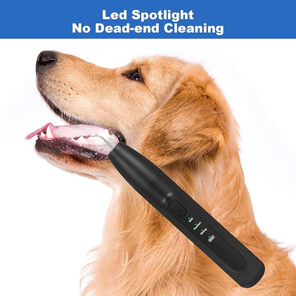 Dog Tooth Brushing Kit,Dogs Teeth Cleaning Kit with Light,3 Modes Doggie Plaque and Tartar Remover for Teeth,Low Noise Dog Teeth Cleaner and Dental Care, Black1