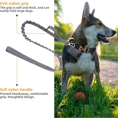 EXCELLENT ELITE SPANKER Tactical Bungee Dog Leash Military Adjustable Dog Leash Quick Release Elastic Leads Rope with 2 Control Handle（Grey