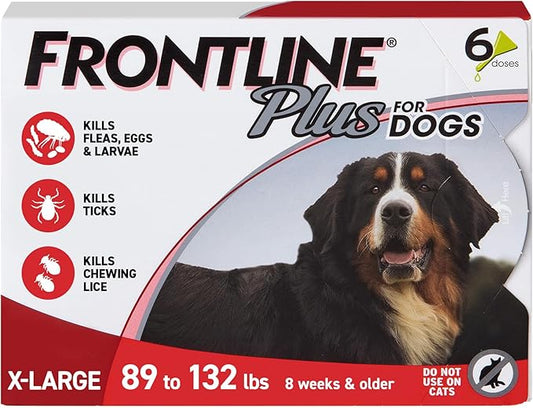 FRONTLINE Plus for Dogs Flea and Tick Treatment (Extra Large Dog, 89-132 lbs.) 6 Doses (Red Box)