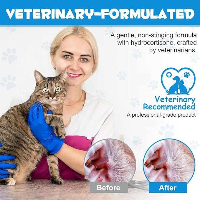 Ear Infection Treatment Drops for Dogs and Cats, Pets Ear Cleaning Solution Drops with 1% Hydrocortisone Soothing Dog Yeast Infection, Itchy Ear Relief, Pet Ear Care Supplies for Dogs & Cats - 2 fl oz