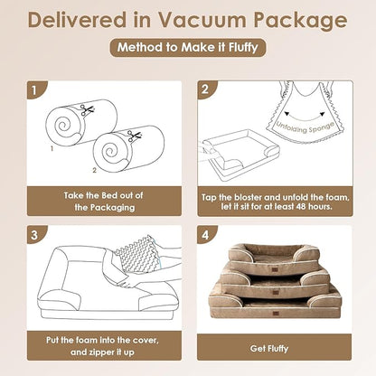 EHEYCIGA Orthopedic Dog Beds for Large Dogs, Waterproof Memory Foam Large Dog Bed with Sides, Non-Slip Bottom and Egg-Crate Foam Pet Couch Bed with Washable Removable Cover, Camel