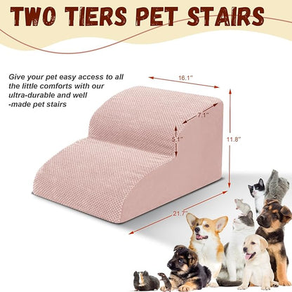 Dog Stairs for Small Dogs - High Density Foam Pet Steps, Extra Wide Dog Ramp with Non-Slip Bottom for High Beds, Couch and Sofa, Best for Dogs Injured, Older Doggy Cats, 2 Steps, Pink