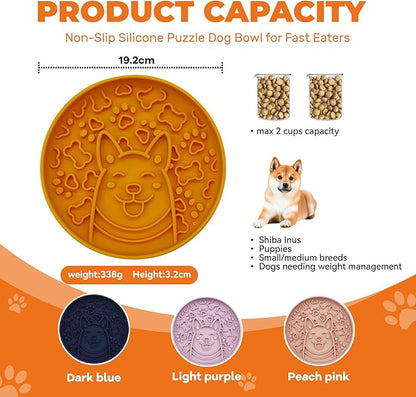 Dog Slow Feeder Bowl, Silicone Dog Bowl, Non-Slip Suction Cups Design,Boring and Anxiety Reducer.(Light Purple)