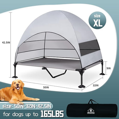 Elevated Outdoor Dog Bed with Canopy & Adjustable Feet - Larger Shade for Camping, Backyard & Patio