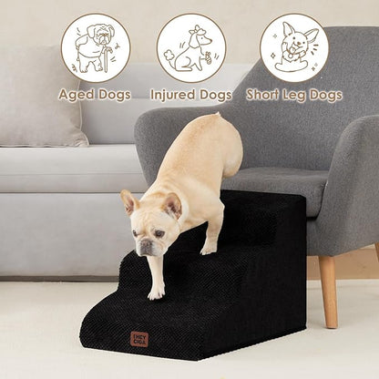 EHEYCIGA Curved Dog Stairs Ramp for Small Dogs 15.7" H, 3-Step Dog Steps for Couch Sofa and Chair, Pet Stairs for Cats, Non-Slip Balanced Pet Steps Indoor, Black
