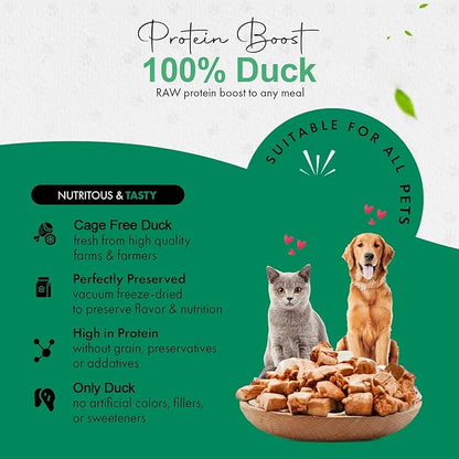 Freeze-Dried Duck Treats for Cats & Dogs – 100% Human Grade, Single Ingredient, High-Protein, Healthy Snack – No Additives or Preservatives – 1.5oz - Inspected & Tested in USA