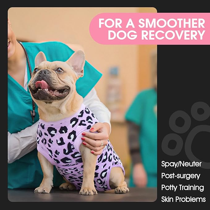 FUAMEY Recovery Suit for Dogs After Surgery,Soft Breathable Dog Bodysuit E-Collar & Cone Alternative Surgical Suit,Male Female Dog Neuter Spay Suits Anti Licking Wounds Onesie Purple Leopard XL