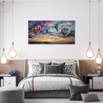 Extra Large Wall Art Hot Air Balloons Canvas Living Room Pictures Framed Prints Colorful Oversize Wall Decor Animal Painting Artwork for Bedroom Dining Home 60"x30"