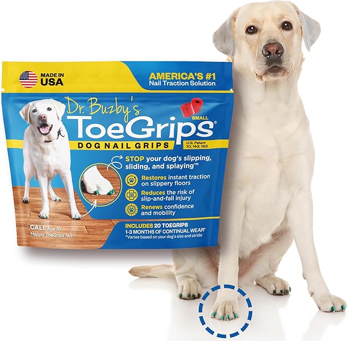 Dr Buzby's Small ToeGrips for Dogs - Instant Traction on Wood/Hardwood Floors - Anti Slip Relief - Grippers for Senior Dogs - Stop Sliding Instantly - Rubber Nails for Paws - 1 Pack (20 Grips)