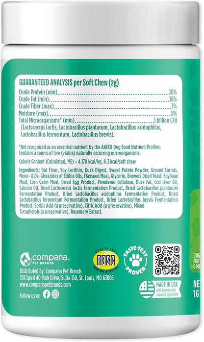 Doggie Dailies Probiotics for Dogs, Advanced Probiotics with Prebiotics, Promotes Digestive Health, Supports Immune System & Overall Health, Duck Flavor, 225 Chews