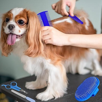 7-Piece Small Pet Grooming Kit with Brush, Nail Clippers, and Adjustable Strap for Rabbits, Hamsters, Guinea Pigs (Blue)