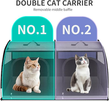 Double Cat Car Travel Carrier, Twin Compartment Show House Cat Cage/Condo，Portable Pet Crate for 2 Cats Travel Double Dog Crate Set for Long Distance Travel
