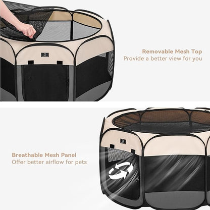 A4Pet Portable Kitten Playpen for Cats, 27" Foldable Pet Playpen for Puppy/Cat/Rabbit/Chick, with Removable Zipper Top & Mesh Panel(11”W × 7.5”H)