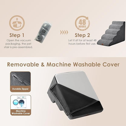 EHEYCIGA Curved Dog Stairs Ramp for High Beds 22.6" H, 5-Step Dog Steps for Small Dogs and Cats, Pet Stairs for High Bed Climbing, Non-Slip Balanced Pet Step Indoor, Grey