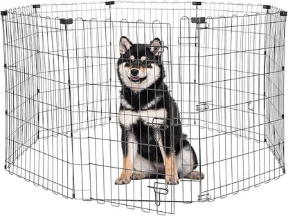 Foldable Dog Playpen 36" Height 8 Panels Metal Exercise Pen with Door - Indoor/Outdoor Dog Play Pen for Small-Medium Dogs, Portable Pet Fence for Yard Garden Camping, Black