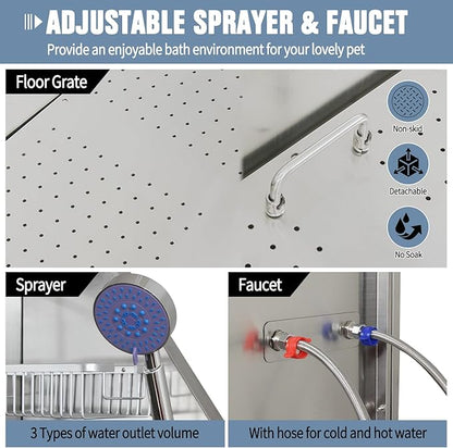 50" Dog Bathing Station for Large Dogs, Stainless Steel Dog Pet Washing Station, Professional Dog Grooming Tub, Pet Wash Bath Station (50" Left Door)