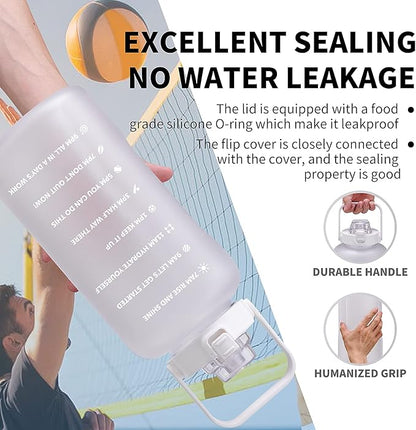 64oz,100oz,128oz Large Motivational Water Bottle with Time Marker, Leakproof & BPA Free Half Gallon Big Water Bottle with Straw Handle Tritan Frosted Water Jug for Gym,Fitness,Outdoor Sports