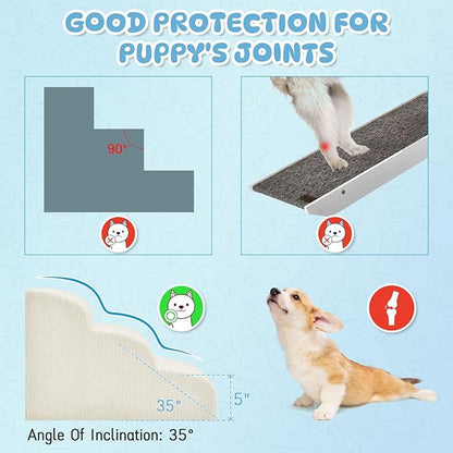 Dog Stairs & Steps for High Beds, 2 Steps High Density Foam Waterproof Dog Ramp for Small Dogs and Cats, Pet Stairs with Washable Cover for Bed, Couch, Sofa and Car, Beige (H: 11.8")