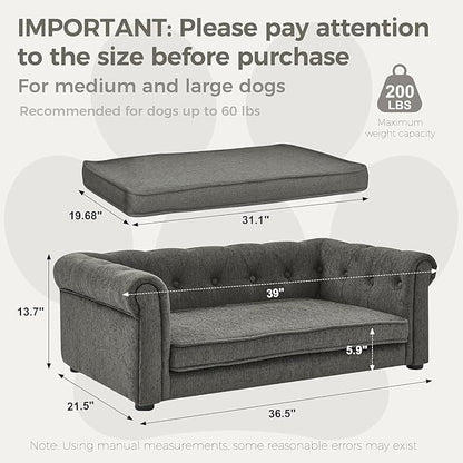 Dog Sofa Couch for Medium Dogs, 31" Memory Foam Dog Couch with Washable Fabric, Removable Cushion, Sofa Bed for Medium Dogs, Grey