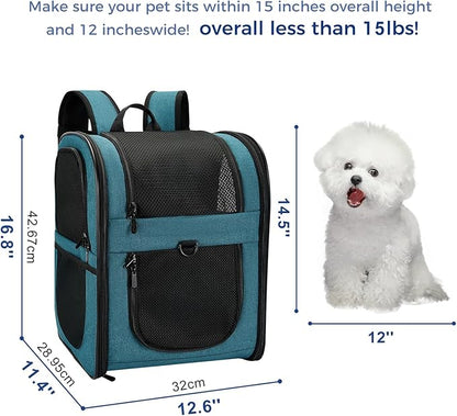 Apollo Walker Dog & Cat Carrier Backpack for 4-15lb Pets - Ventilated Safe Design with Padded Back Support, Breathable Mesh Pet Backpack for Hiking, Travel, Outdoor (Teal)