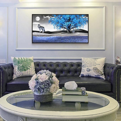 Frame Canvas Wall Art For Living Room Family Wall Decorations For Bedroom Modern Office Wall Decor Paintings Blue Tree Landscape Pictures Artwork Canvas Art Prints Home Decor Black Framed 24" X 48"