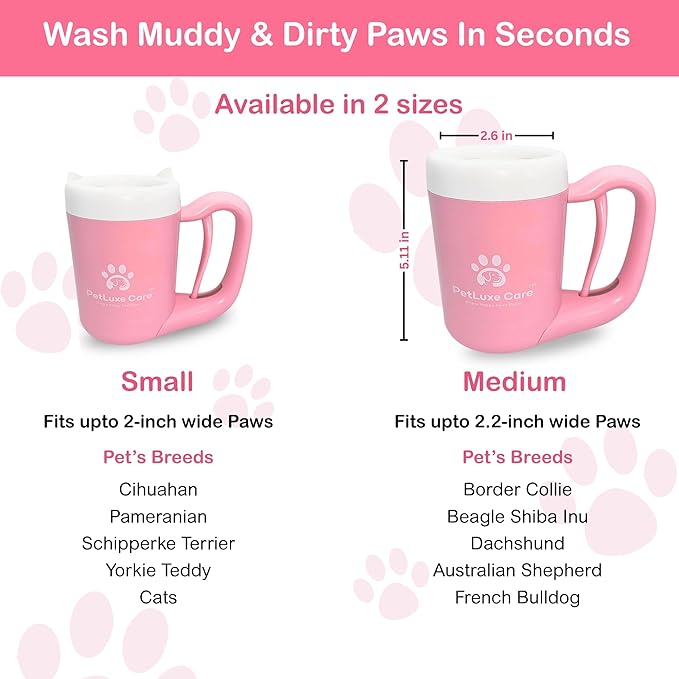 Dog Paw Cleaner for Small & Medium Dogs – Portable Paw Washer Cup with Soft Silicone Brush, Towel & Moisturizing Balm – Gently Cleans Muddy Paws After Walks (Pink, Medium)