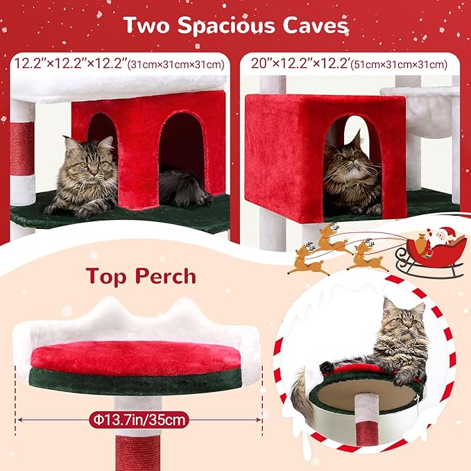 Globlazer Heavy Duty Cat Trees for Large Cats, Sturdy 72in Maine Coon Cat Tree for Large 20 lbs+ Heavy Duty Cat Tower for Adult Biggest Cats with 6 Scratching Posts, Hammock, S72, Red White Green