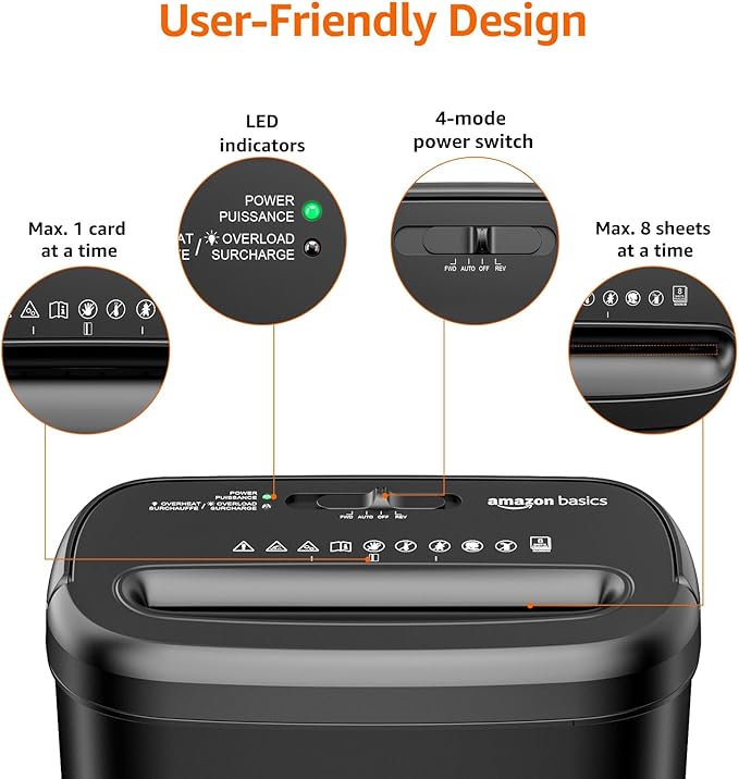 Amazon Basics 8-Sheet Cross Cut Paper Shredder and Credit Card Shredder - Black